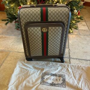 Gucci Savoy medium trolley suitcase, beige/Ebony GG Supreme canvas, Leather NWT